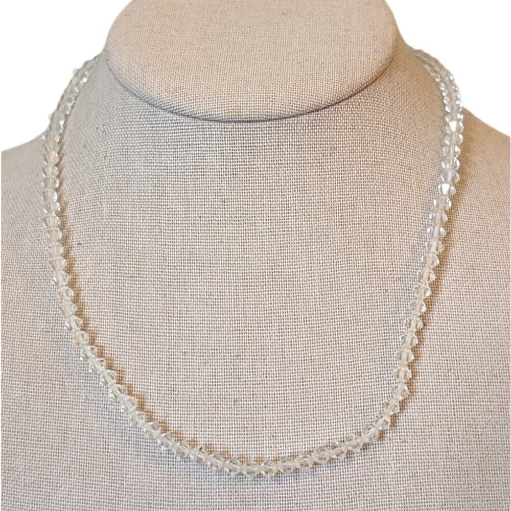 Vintage Crystal 5mm Bicone Bead Single Strand Fish Hook Clasp 18" Necklace